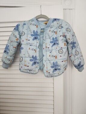 Kids Light Blue Puffer Jacket with Bear Print